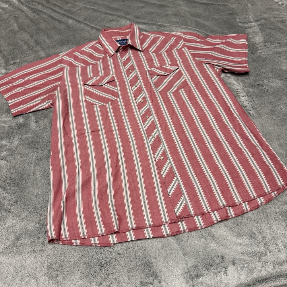 Wrangler Western Shirt Mens 2XL Short Sleeve Pearl Snap Striped Vtg Cowboy Rodeo